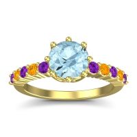 Aquamarine Ring In 18k Yellow Gold With Amethyst And Citrine Musa Round Classic Ring