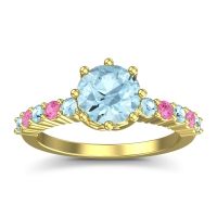 Aquamarine Ring In 14k Yellow Gold With Pink Tourmaline Musa Round Classic Ring