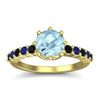 Aquamarine Ring In 14k Yellow Gold With Black Onyx And Blue Sapphire Musa Round Classic Ring