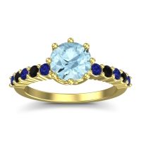 Aquamarine Ring In 14k Yellow Gold With Blue Sapphire And Black Onyx Musa Round Classic Ring