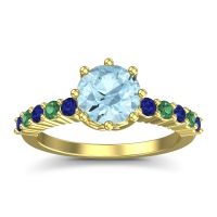 Aquamarine Ring In 14k Yellow Gold With Blue Sapphire And Emerald Musa Round Classic Ring