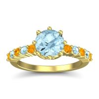 Aquamarine Ring In 14k Yellow Gold With Citrine Musa Round Classic Ring