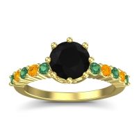 Black Onyx Ring In 18k Yellow Gold With Emerald And Citrine Musa Round Classic Ring