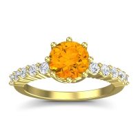 Citrine Ring In 18k Yellow Gold With Diamond And Lab Diamond Musa Round Classic Ring