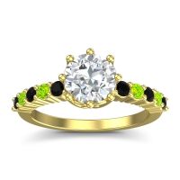 Lab Diamond Ring In 18k Yellow Gold With Black Onyx And Peridot Musa Round Classic Ring