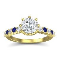 Lab Diamond Ring In 18k Yellow Gold With Blue Sapphire Musa Round Classic Ring