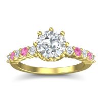 Lab Diamond Ring In 14k Yellow Gold With Diamond And Pink Tourmaline Musa Round Classic Ring