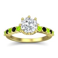 Lab Diamond Ring In 14k Yellow Gold With Peridot And Black Onyx Musa Round Classic Ring