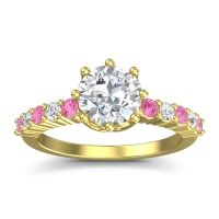Lab Diamond Engagement Ring In 14k Yellow Gold With Pink Tourmaline And Diamond - Musa Round Classic Ring