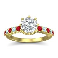 Lab Diamond Ring In 14k Yellow Gold With Ruby And Aquamarine Musa Round Classic Ring