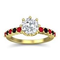 Lab Diamond Ring In 14k Yellow Gold With Ruby And Black Onyx Musa Round Classic Ring