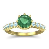 Lab Emerald Ring In 18k Yellow Gold With Aquamarine Musa Round Classic Ring
