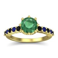 Emerald Ring In 14k Yellow Gold With Black Onyx And Blue Sapphire Musa Round Classic Ring