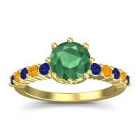 Emerald Ring In 18k Yellow Gold With Blue Sapphire And Citrine Musa Round Classic Ring