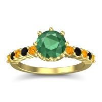 Emerald Ring In 18k Yellow Gold With Citrine And Black Onyx Musa Round Classic Ring