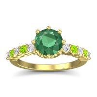 Emerald Ring In 14k Yellow Gold With Lab Diamond And Peridot Musa Round Classic Ring