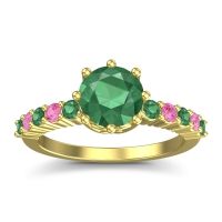 Emerald Ring In 18k Yellow Gold With Pink Tourmaline Musa Round Classic Ring
