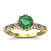 Emerald Ring In 14k Yellow Gold With Pink Tourmaline Musa Round Classic Ring