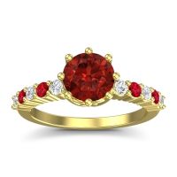 Garnet Ring In 18k Yellow Gold With Diamond And Ruby Musa Round Classic Ring