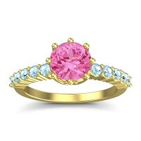 Pink Tourmaline Ring In 14k Yellow Gold With Aquamarine Musa Round Classic Ring