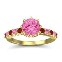 Pink Tourmaline Ring In 14k Yellow Gold With Garnet Musa Round Classic Ring