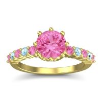 Pink Tourmaline Ring In 14k Yellow Gold With Aquamarine Musa Round Classic Ring
