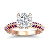 Lab Diamond Ring In 18K Rose Gold With Ruby And Blue Sapphire Malati Round Antique Ring