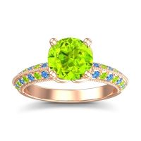 Peridot Ring In 14K Rose Gold With Swiss Blue Topaz Malati Round Antique Ring
