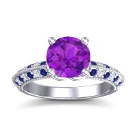 Amethyst Ring In Palladium With Diamond And Blue Sapphire Malati Round Antique Ring