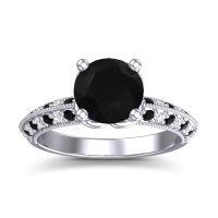 Black Onyx Ring In Palladium With Lab Diamond Malati Round Antique Ring