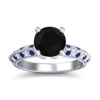 Black Onyx Ring In Palladium With Diamond And Blue Sapphire Malati Round Antique Ring