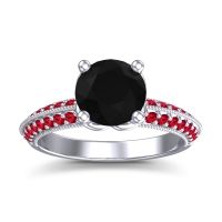 Black Onyx Ring In 14k White Gold With Ruby Malati Round Antique Ring