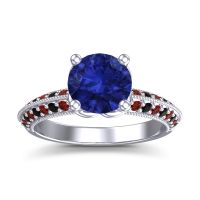 Lab Blue Sapphire Ring In Palladium With Black Onyx And Garnet Malati Round Antique Ring