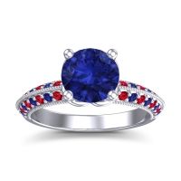 Lab Blue Sapphire Ring In Palladium With Blue Sapphire And Ruby Malati Round Antique Ring