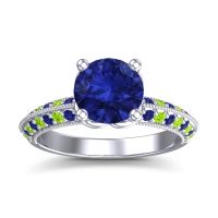 Lab Blue Sapphire Ring In Palladium With Peridot And Blue Sapphire Malati Round Antique Ring