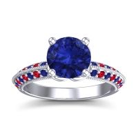 Lab Blue Sapphire Ring In Palladium With Ruby And Blue Sapphire Malati Round Antique Ring