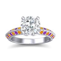 Lab Diamond Ring In Palladium With Amethyst And Citrine Malati Round Antique Ring