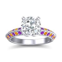 Lab Diamond Ring In Palladium With Citrine And Amethyst Malati Round Antique Ring