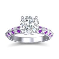 Lab Diamond Ring In Palladium With Amethyst Malati Round Antique Ring