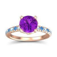 Amethyst Ring In 18K Rose Gold With Aquamarine And Swiss Blue Topaz Mallika Round Classic Ring