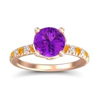 Amethyst Ring In 18K Rose Gold With Citrine And Lab Diamond Mallika Round Classic Ring
