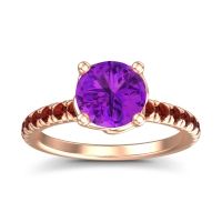 Amethyst Ring In 18K Rose Gold With Garnet Mallika Round Classic Ring