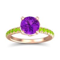 Amethyst Ring In 18K Rose Gold With Peridot Mallika Round Classic Ring