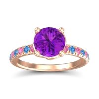 Amethyst Ring In 18K Rose Gold With Pink Tourmaline And Swiss Blue Topaz Mallika Round Classic Ring