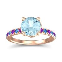 Aquamarine Ring In 18K Rose Gold With Amethyst And Swiss Blue Topaz Mallika Round Classic Ring