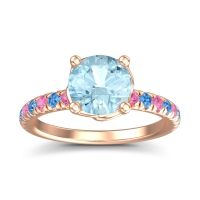 Aquamarine Ring In 14K Rose Gold With Pink Tourmaline And Swiss Blue Topaz Mallika Round Classic Ring