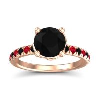 Black Onyx Ring In 18K Rose Gold With Ruby Mallika Round Classic Ring