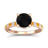 Black Onyx Engagement Ring In 18K Rose Gold With Citrine And Diamond - Mallika Round Classic Ring