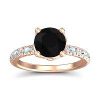 Black Onyx Ring In 18K Rose Gold With Lab Diamond And Aquamarine Mallika Round Classic Ring