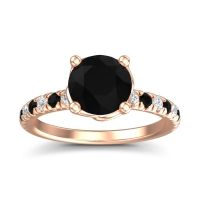 Black Onyx Ring In 18K Rose Gold With Diamond Mallika Round Classic Ring